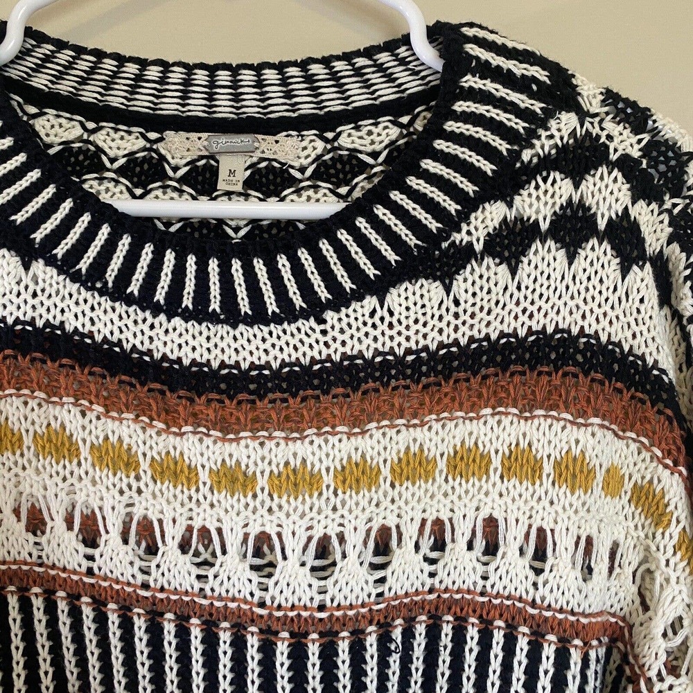 Gimmicks by BKE Women's Sweater Med Crop Striped Boho Loose Knit 3/4 Sleeve - Picture 2 of 10